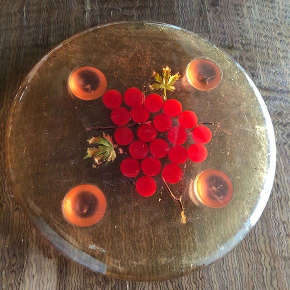 Vintage ‘ 60s ‘70s Cherries Lucite W Feet Trivet - Picture 1 of 7